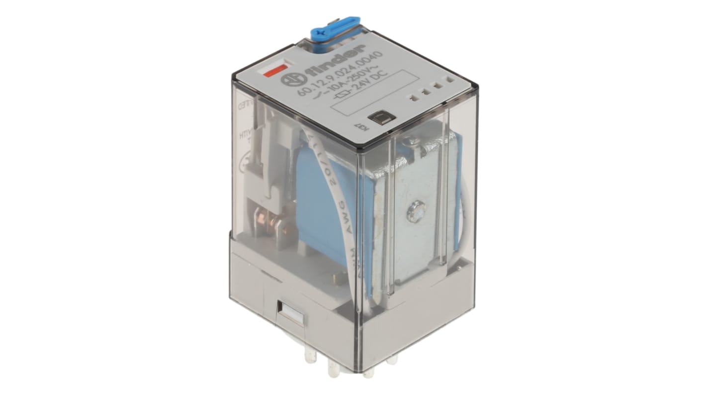 Finder 24V dc Spule 2-poliger Wechsler Steckrelais 10A 445Ω 1.3W Monostabiles Relais