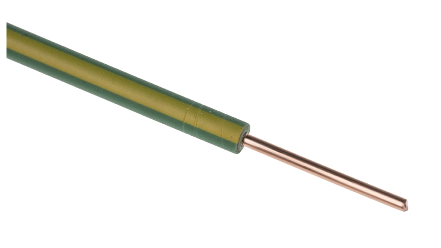 RS PRO 绿色/黄色控制电线, 1mm2, 100m长, 17AWG, 600 V, 最高+70°C, PVC绝缘