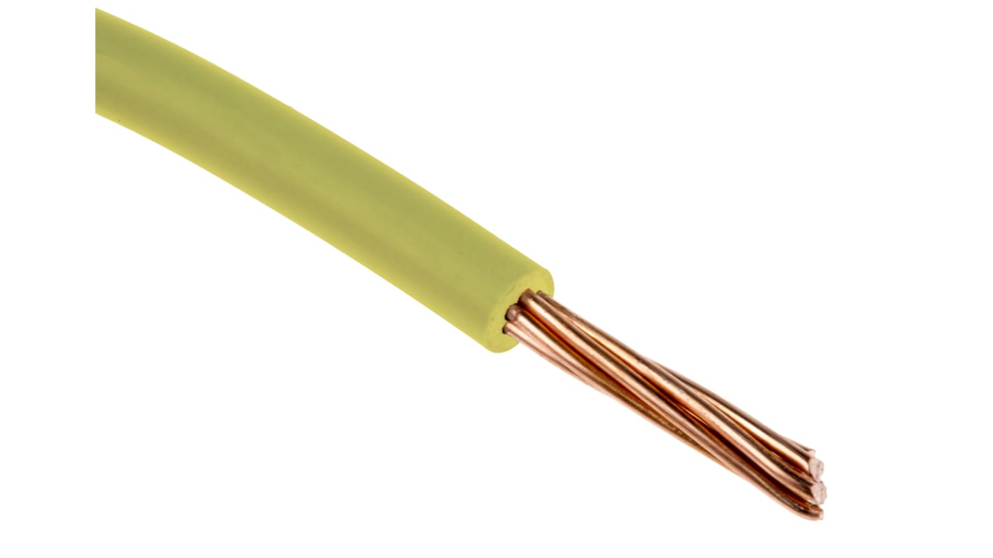 RS PRO Yellow 2.5 mm² Tri-rated Cable, 13 AWG, 7/0.67 mm, 100m, PVC Insulation