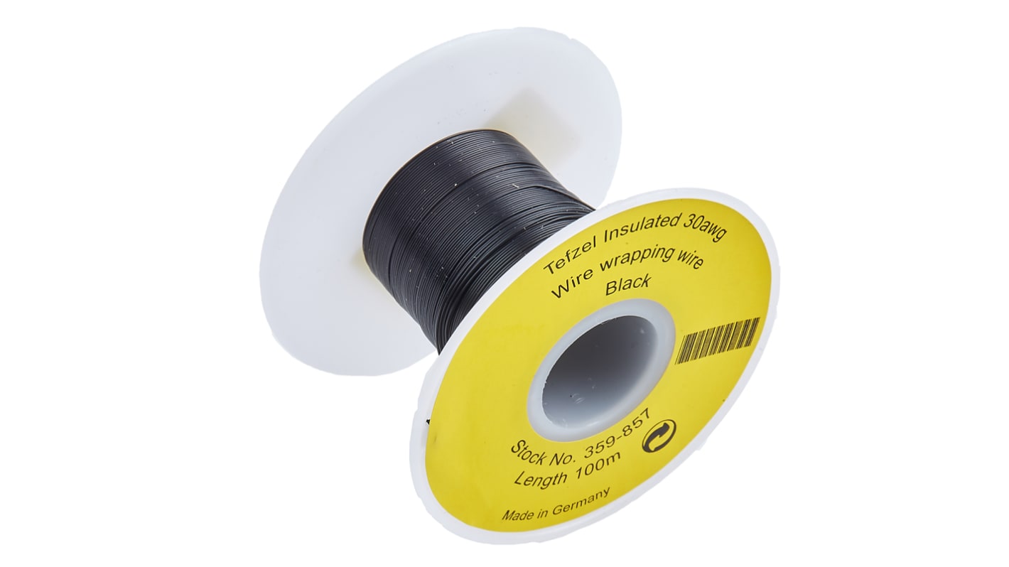 RS PRO Black 0.05mm² Hook Up Wire, 30 AWG, 1/0.25 mm, 100m, Tefzel Insulation