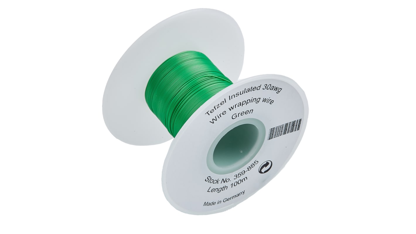 RS PRO Green 0.05 mm² Hook Up Wire, 30 AWG, 1/0.25 mm, 100m, Tefzel Insulation