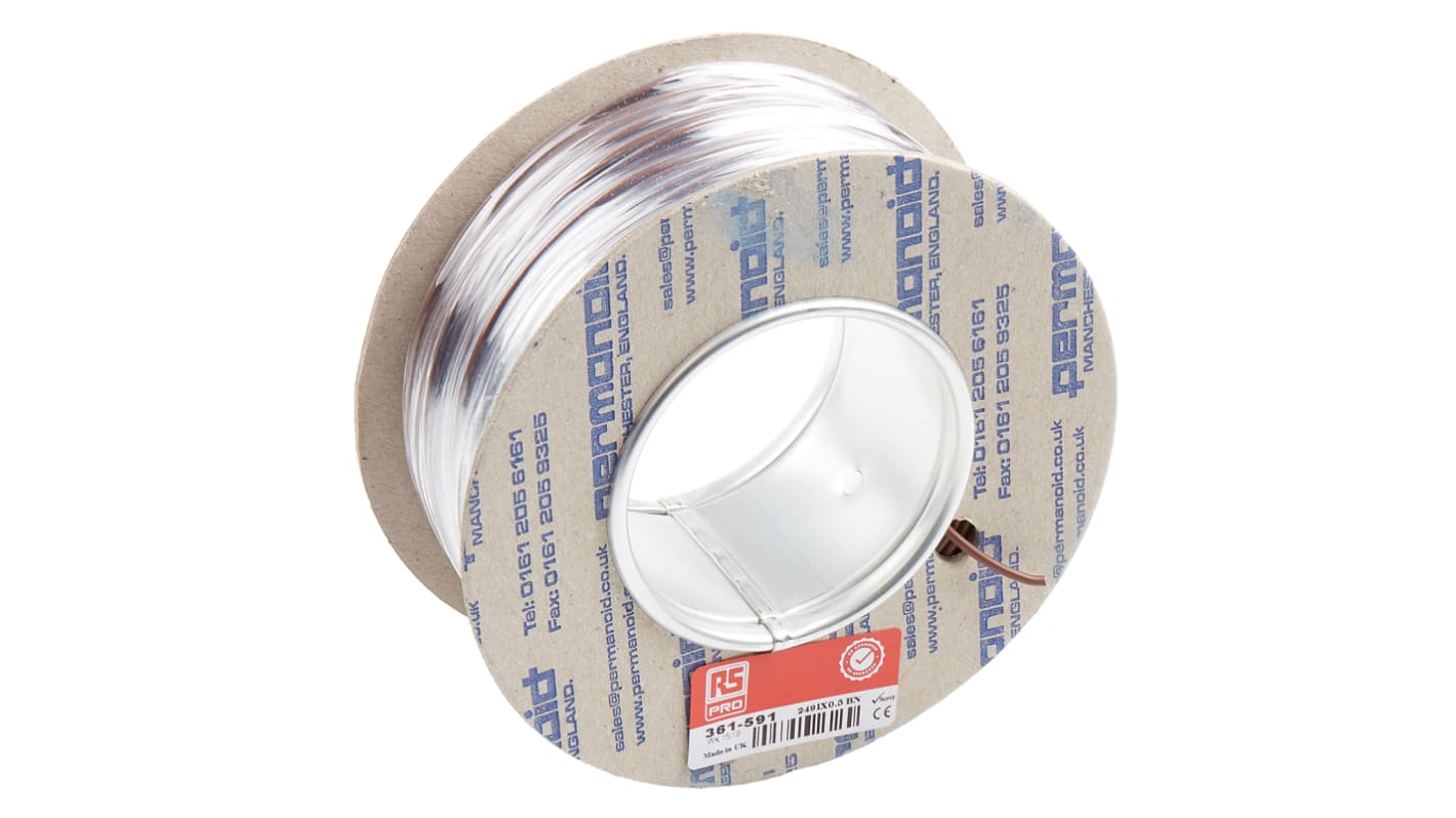 RS PRO Brown 0.5mm² Equipment Wire, 20 AWG, 16/0.2 mm, 100m, PVC Insulation