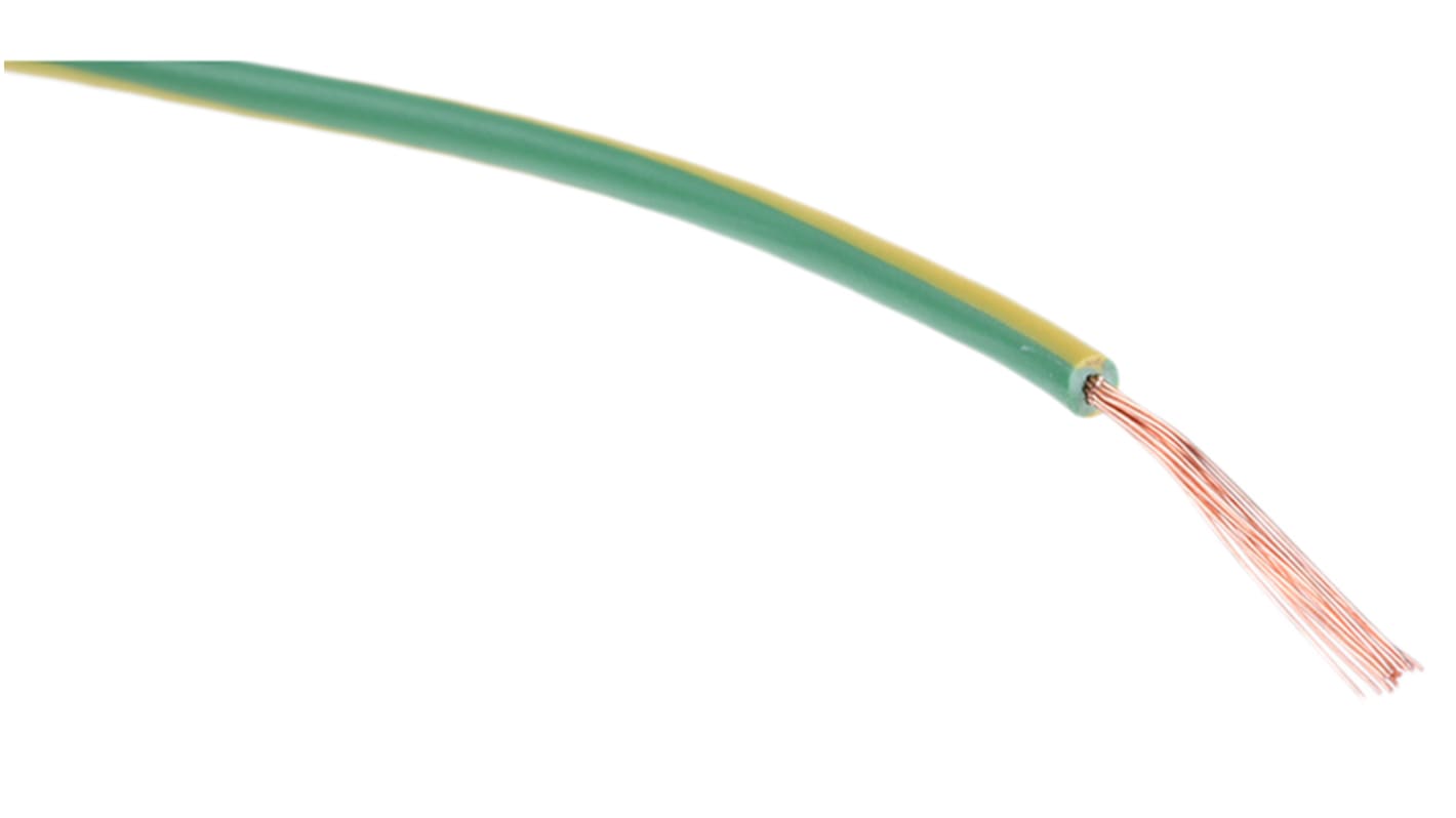RS PRO Green/Yellow 0.5mm² Hook Up Wire, 20 AWG, 16/0.2 mm, 100m, PVC Insulation