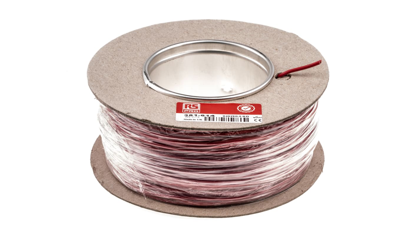 RS PRO Red 0.5mm² Hook Up Wire, 20 AWG, 16/0.2 mm, 100m, PVC Insulation