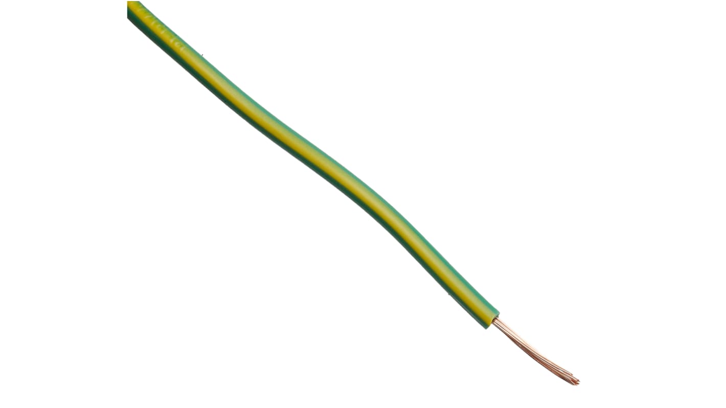 RS PRO Green/Yellow 0.75mm² Hook Up Wire, 18 AWG, 24/0.2 mm, 100m, PVC Insulation