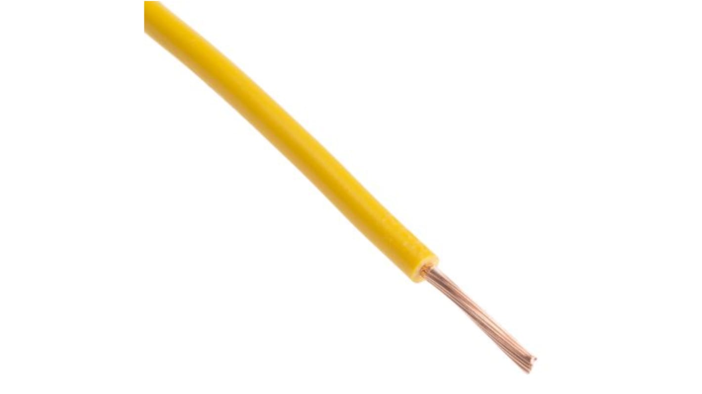 RS PRO Yellow 1mm² Equipment Wire, 17 AWG, 32/0.2 mm, 100m, PVC Insulation