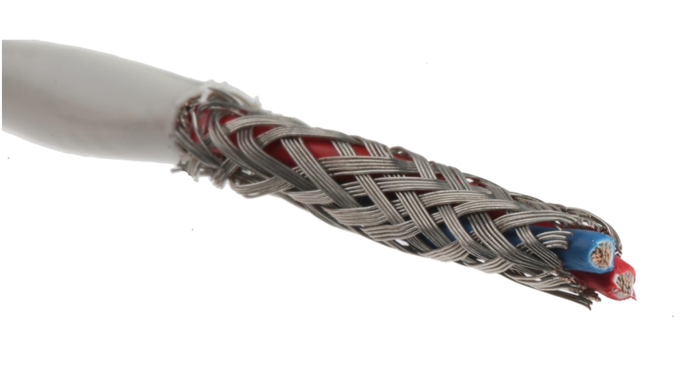 TE Connectivity Twisted Pair Data Cable, 1 Pairs, 0.6 mm², 2 Cores, 20 AWG, Screened, 100m, White Sheath