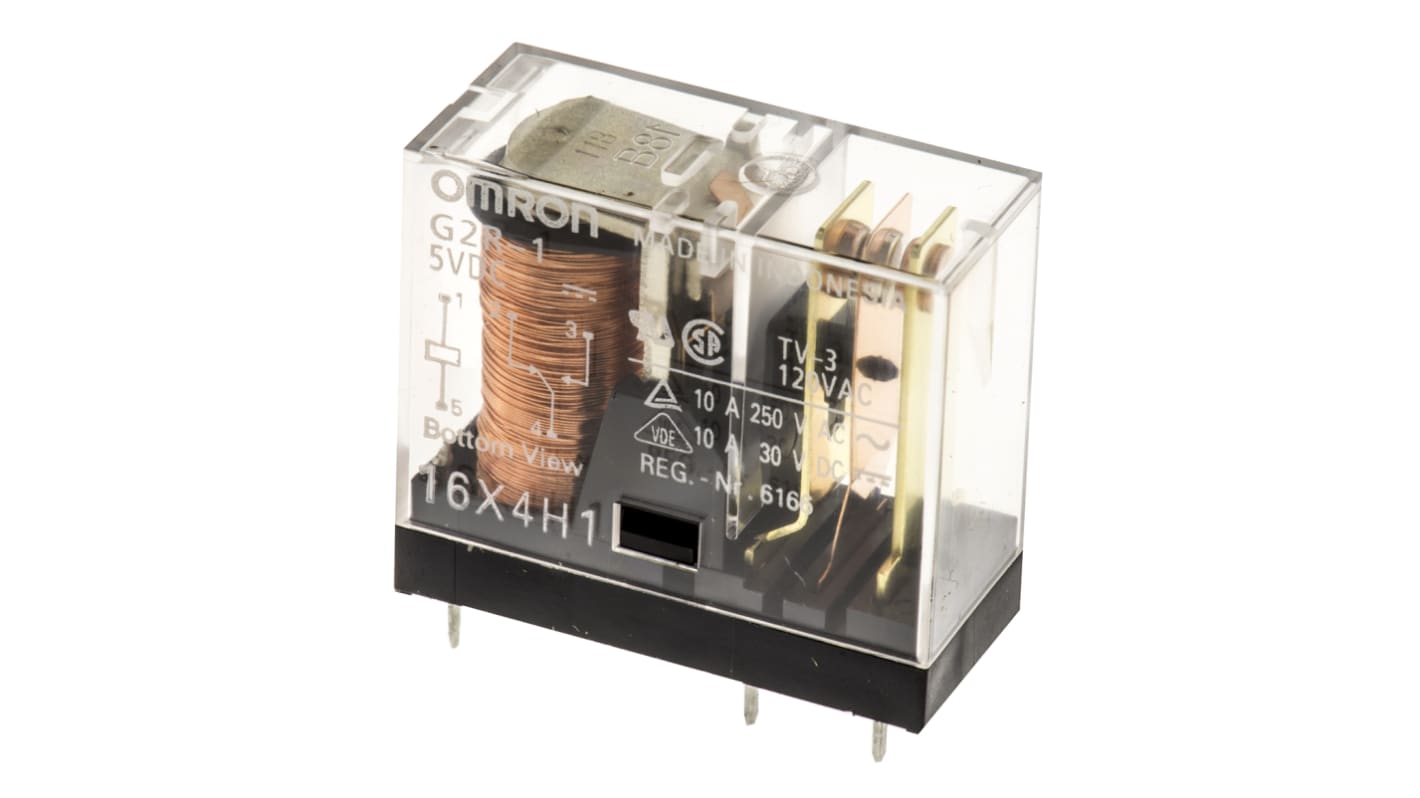 Omron PCB Mount Power Relay, 5V dc Coil, 10A Switching Current, SPDT