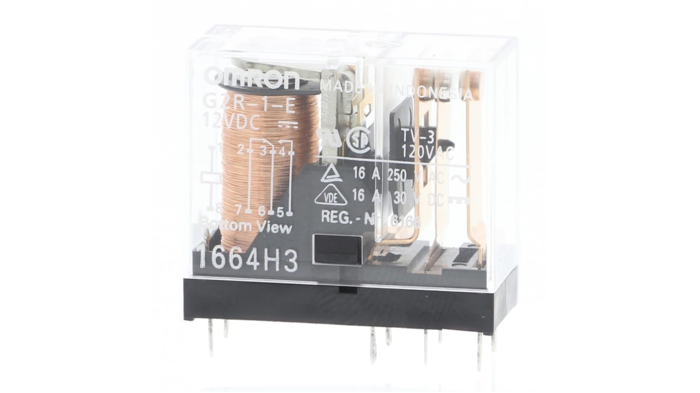 Omron PCB Mount Power Relay, 12V dc Coil, 16A Switching Current, SPDT