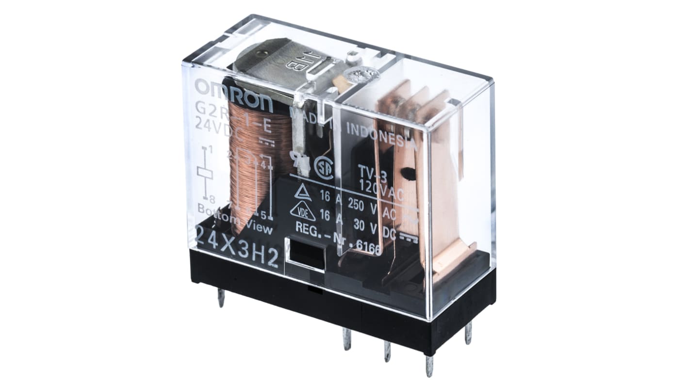 Omron PCB Mount Power Relay, 24V dc Coil, 16A Switching Current, SPDT