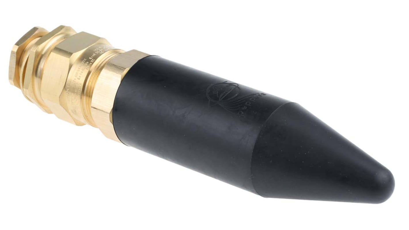 Black Brass Cable Gland, M25 Thread, 20.3mm min., 27.4mm max., IP66