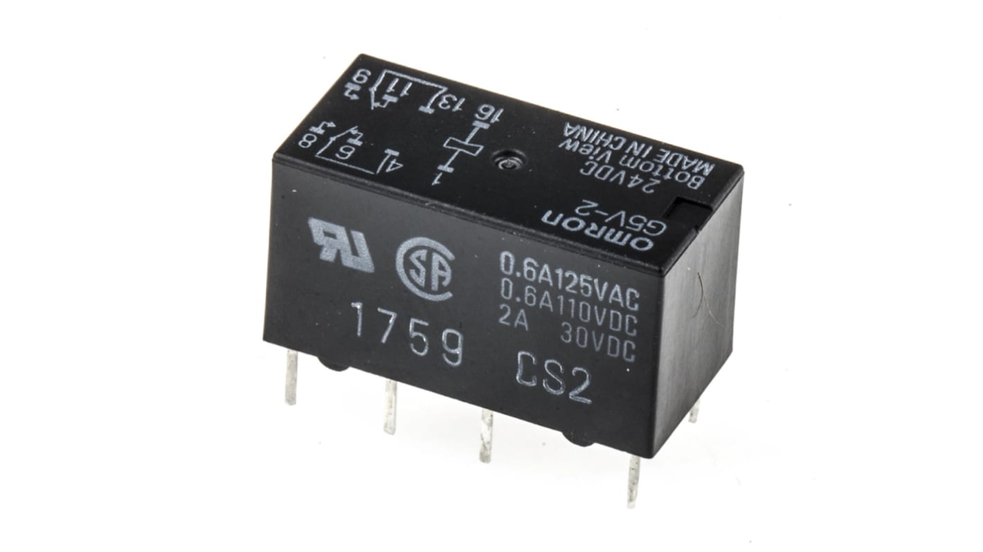 Omron 信号继电器, 24V 直流线圈, DPDT, PCB安装, 2A切换, MT系列