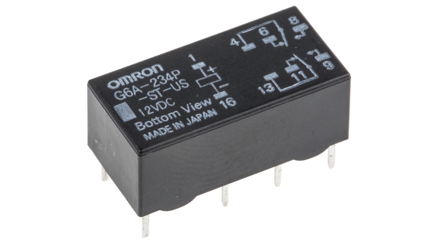 Omron PCB Mount Signal Relay, 12V dc Coil, 2A Switching Current, DPDT