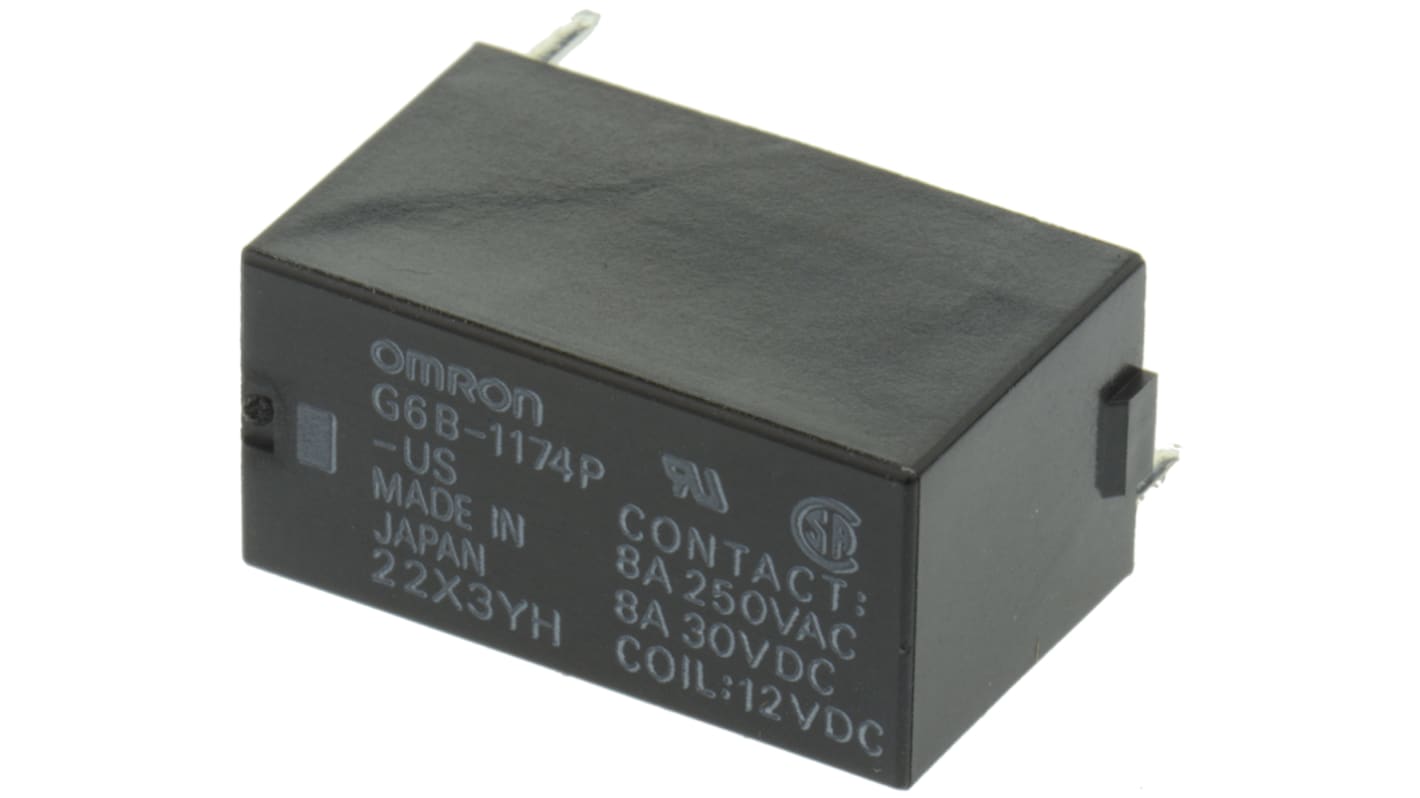 Relè di potenza Omron serie G6B, SPST, bobina 12V cc, Montaggio su circuito stampato