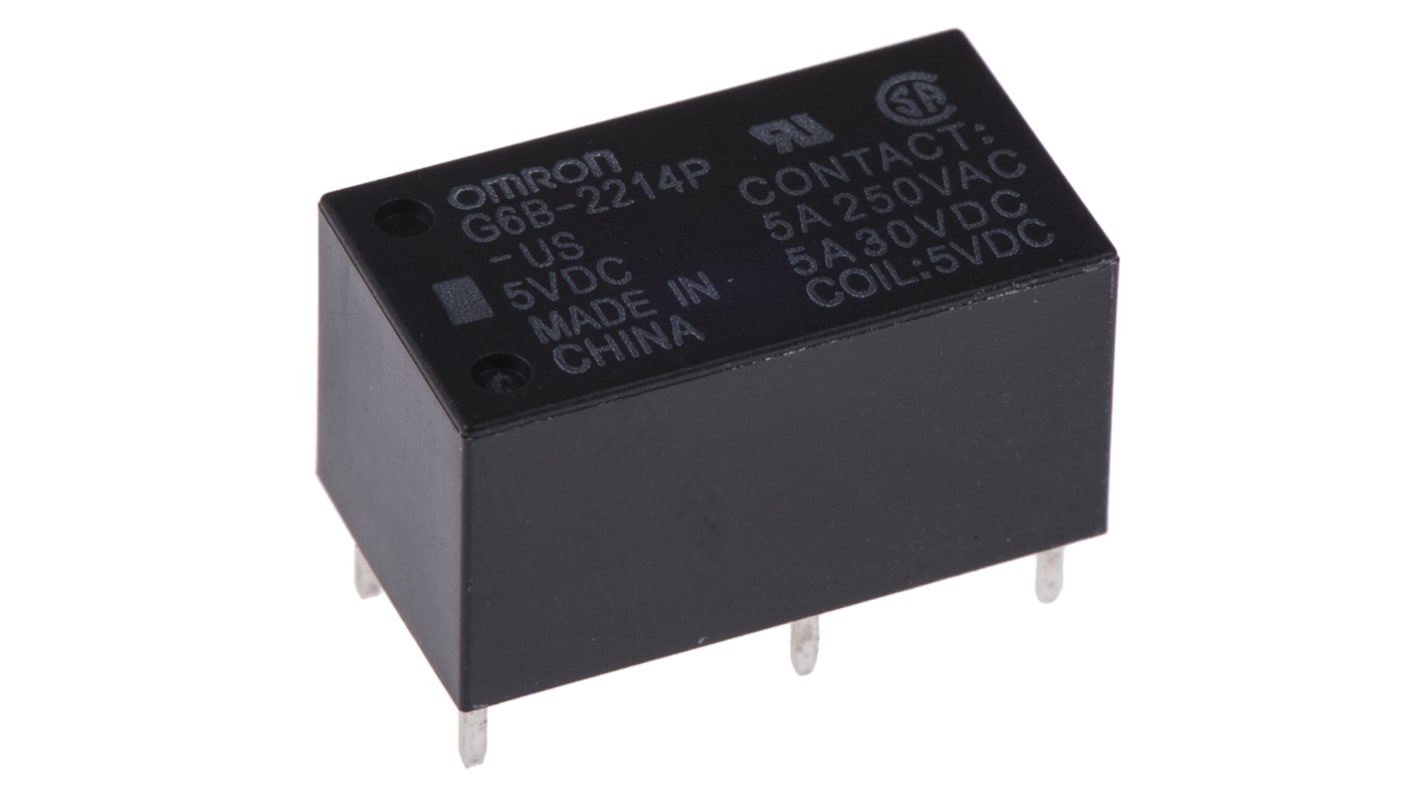Relé de potencia sin enclavamiento Omron G6B de 2 polos, DPST, bobina 5V dc, 5A, Montaje en PCB