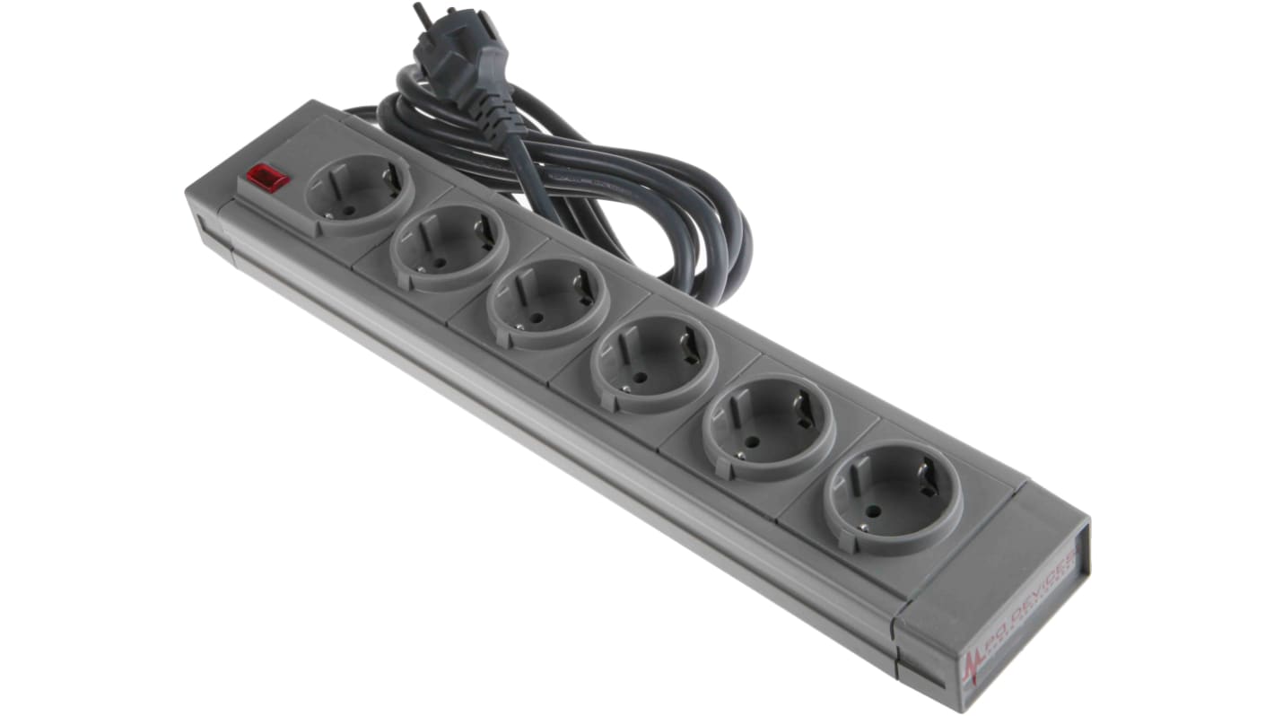 RS PRO 移动插座, 额定电压230 V 交流, 6个F 型 - 德式 Schuko 插座, 电缆长2m