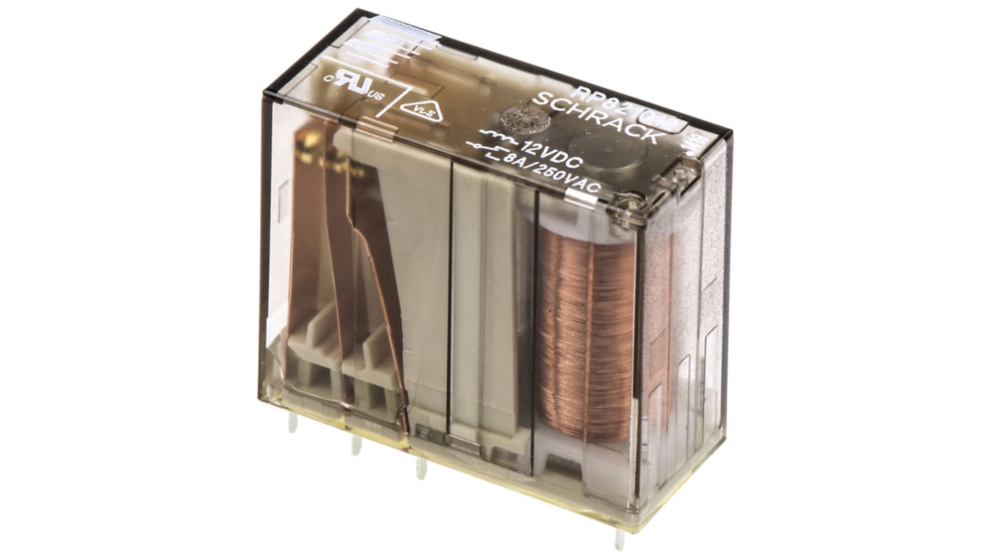 TE Connectivity PCB Mount Non-Latching Relay, 12V dc Coil, 8A Switching Current, DPDT