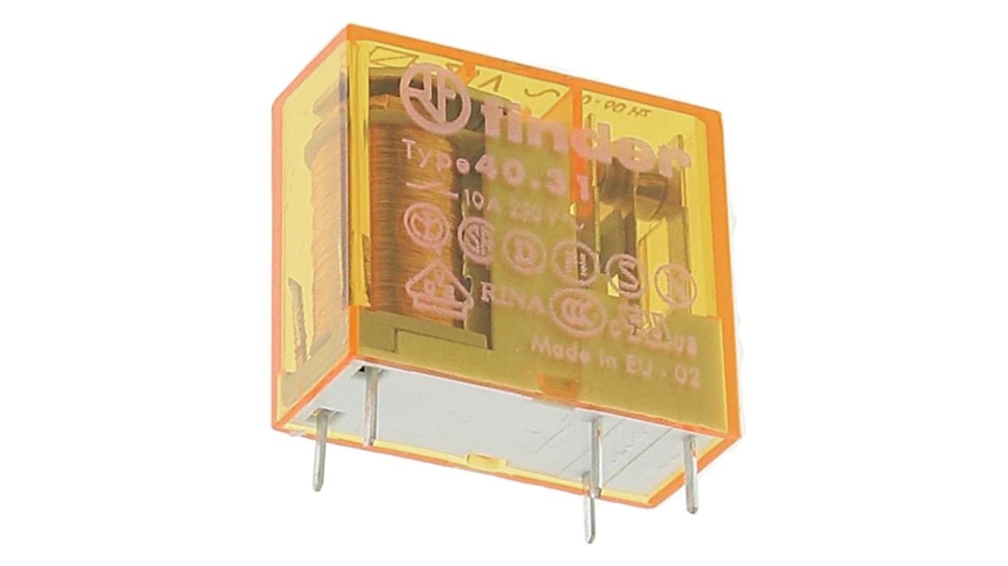 Relè di potenza Finder serie 40 Series, SPDT, bobina 24V ca, Montaggio su circuito stampato