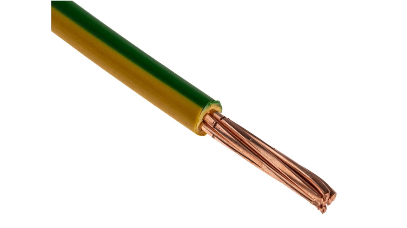 Prysmian 6491X Series Green/Yellow 10 mm² Hook Up Wire, 7/1.35 mm, 100m, 20147721
