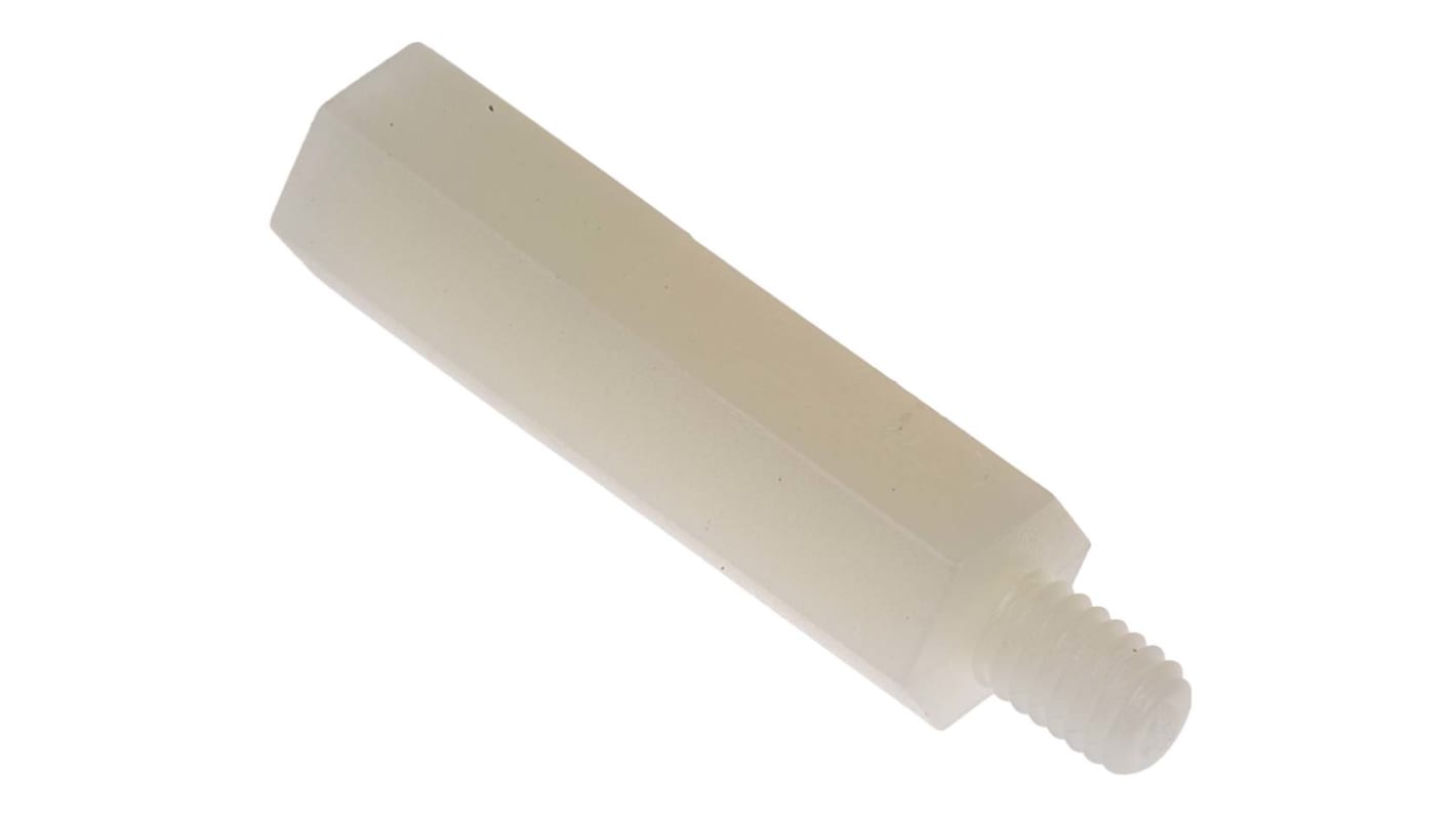 RS PRO Standoff, M4 x M4 Thread, 25mm Body, Nylon 66, Male/Female, 6mm Stud