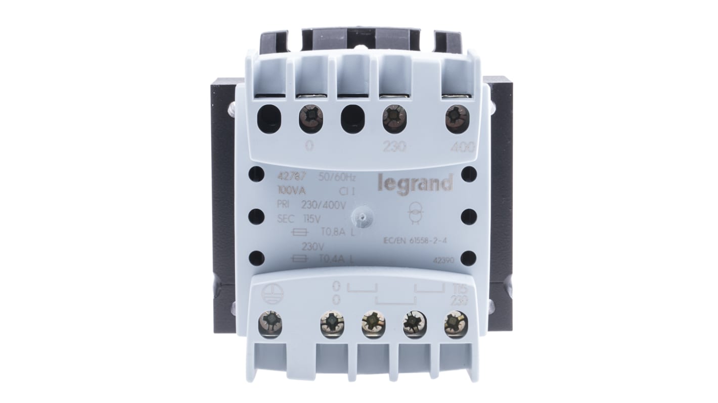 Legrand 导轨式变压器, 初级230 → 400V, 次级115 → 230V, 100VA, 面板安装, 1输出, 最高+35°C