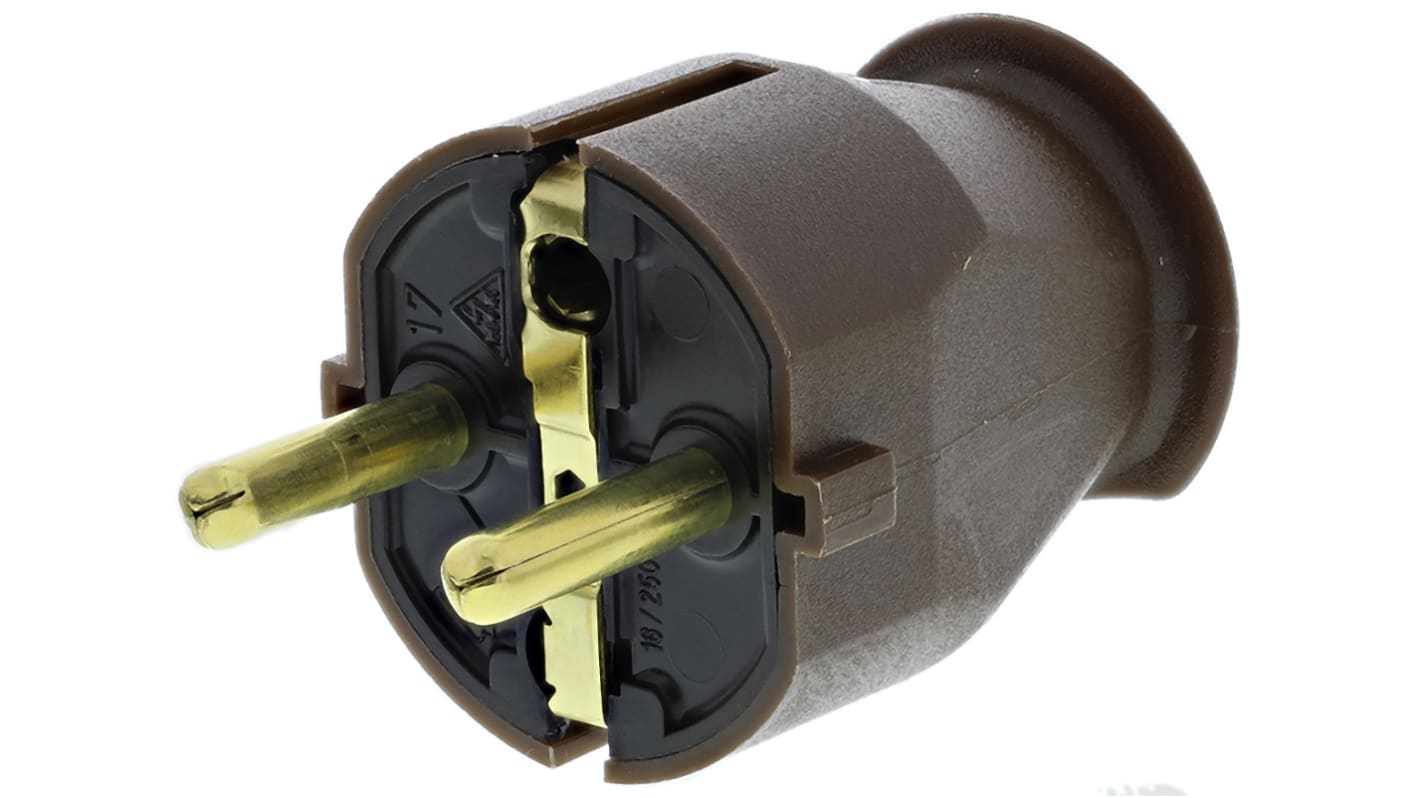 Kopp 16A电源插头, 250 V, 电缆安装, CEE 7/7 德式 Schuko/法式, 棕色
