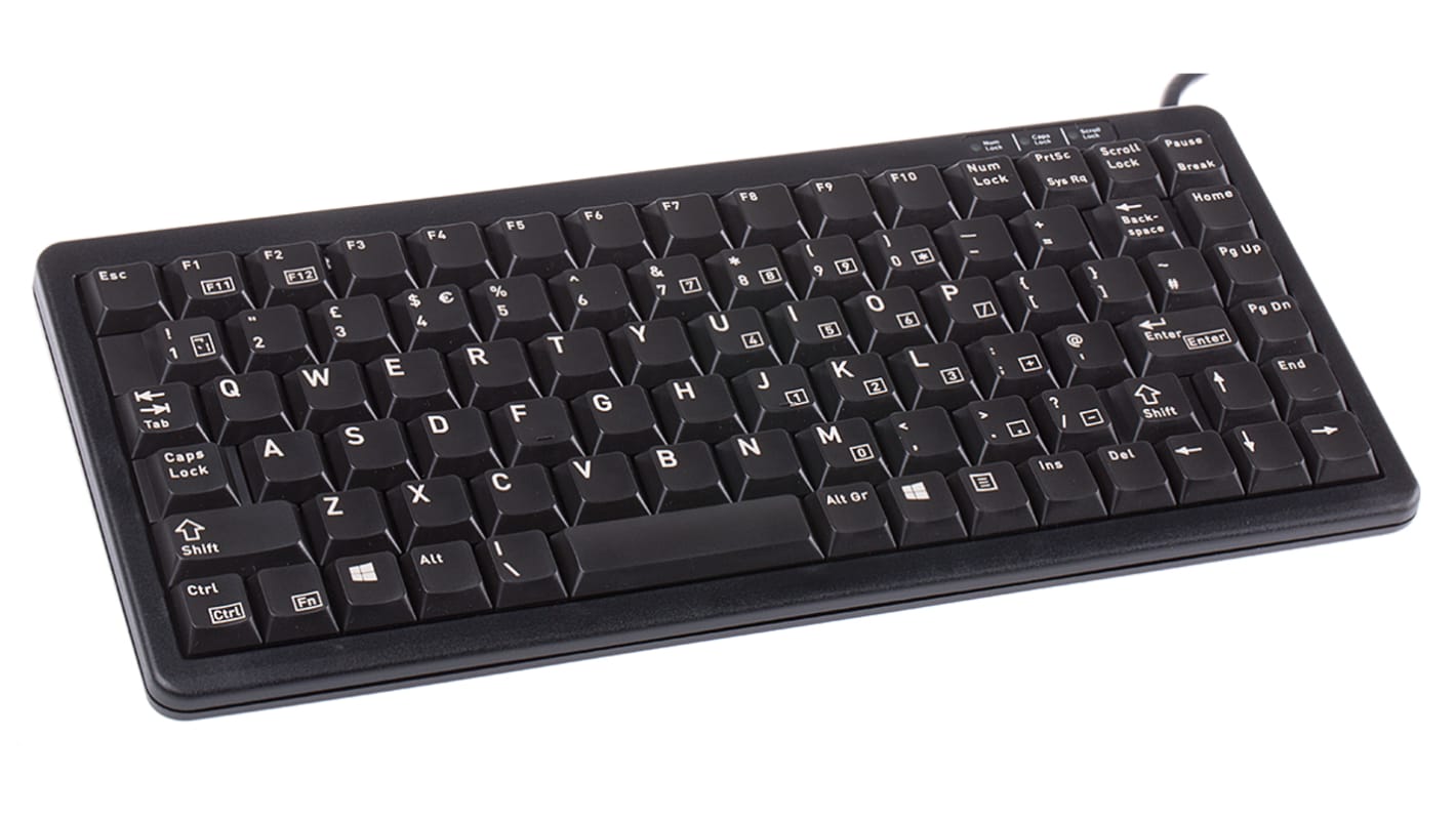 Klávesnice, Kabelová, Černá, PS/2, USB Kompaktní QWERTY (Velká Británie) normální klávesy 86 x 27mm x 282mm Cherry