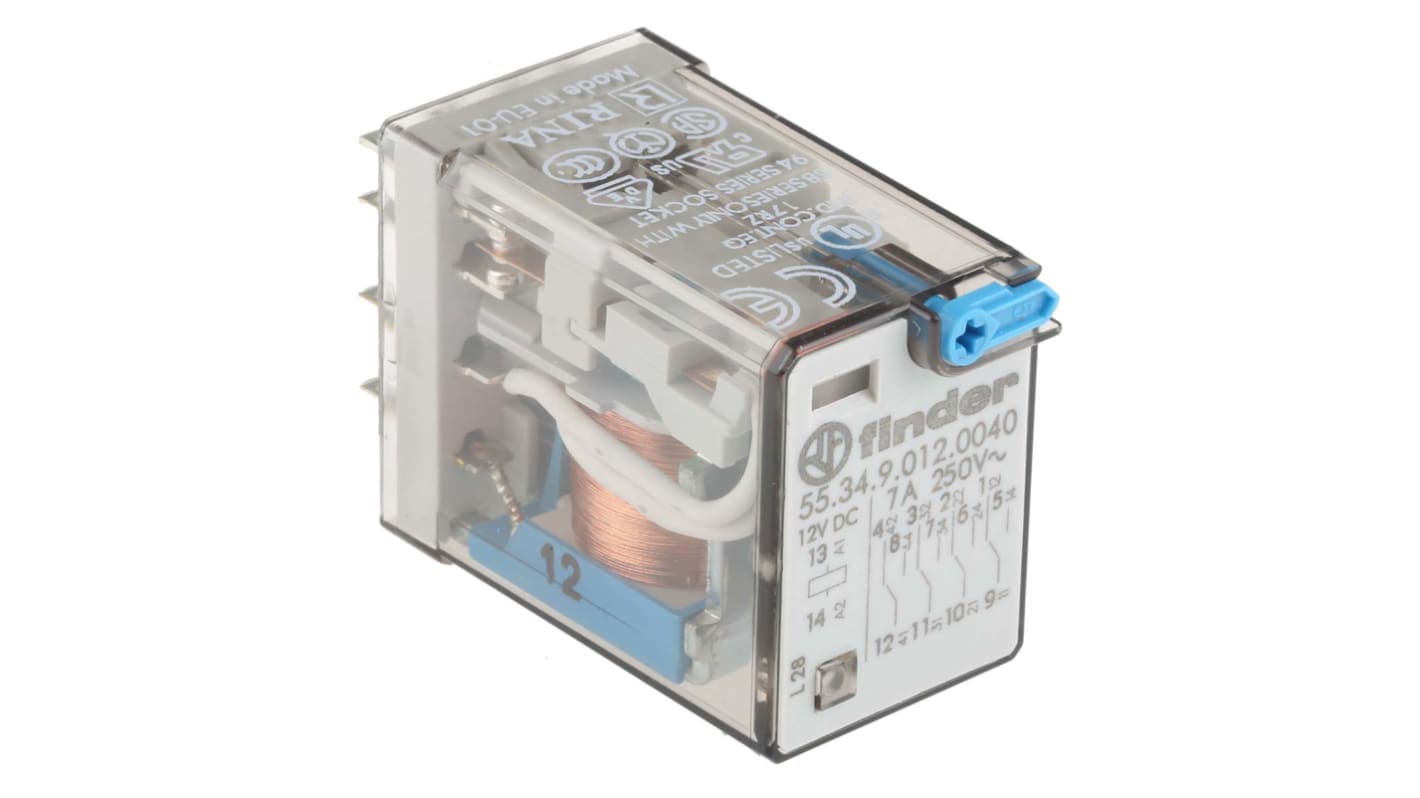 Relè Finder serie 55 Series, 4PDT, bobina 12V cc, A innesto