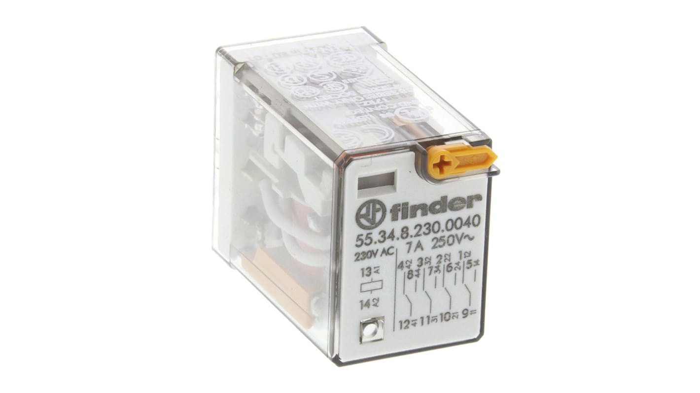 Finder Plug In Power Relay, 230V ac Coil, 7A Switching Current, 4PDT