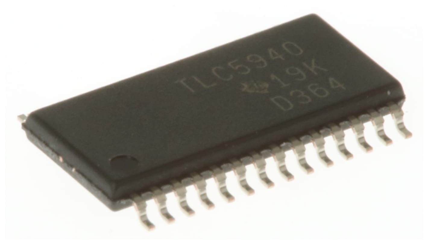 Texas Instruments TLC5940PWP, LED Driver 16-Segments, 3.3 V, 5 V, 28-Pin HTSSOP