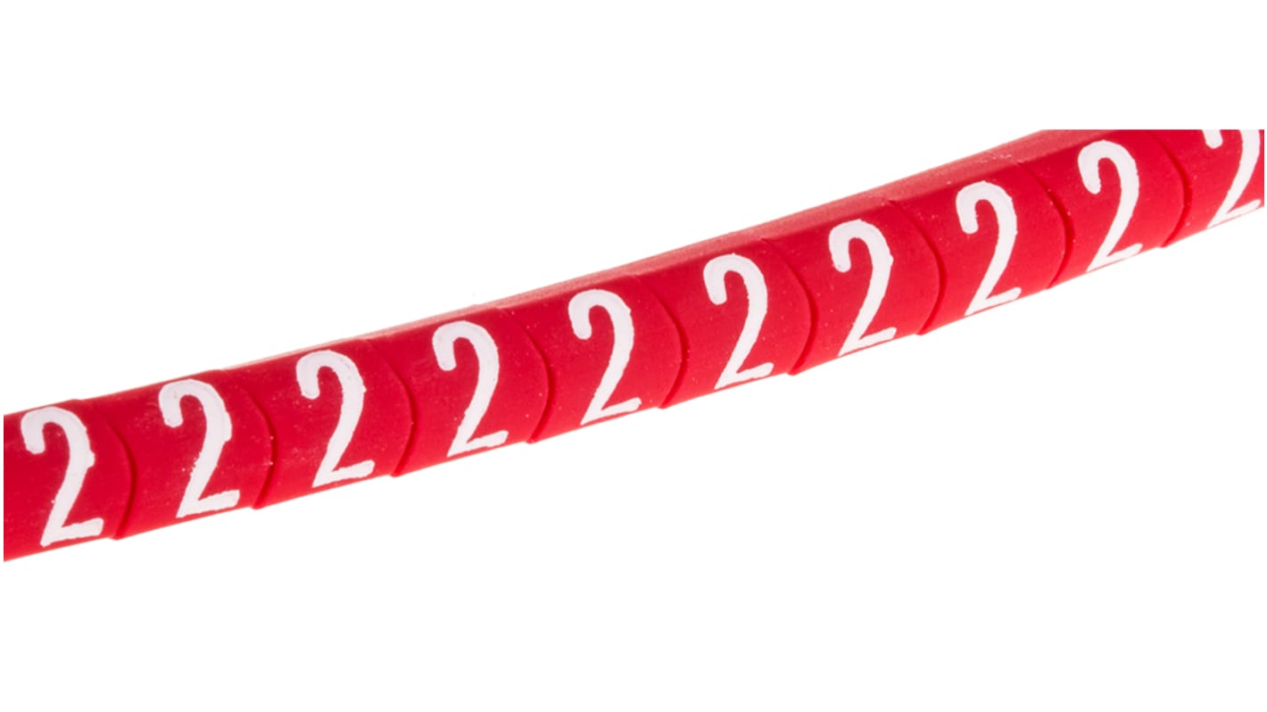 Marqueurs de câbles HellermannTyton Helagrip , Ø câble 1 → 3mm, texte : 2, Blanc sur Rouge