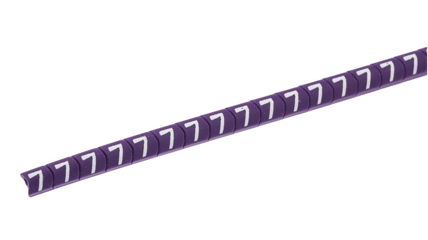 HellermannTyton Helagrip Slide On Cable Markers, White on Violet, Pre-printed "7", 1 → 3mm Cable, 901-10274