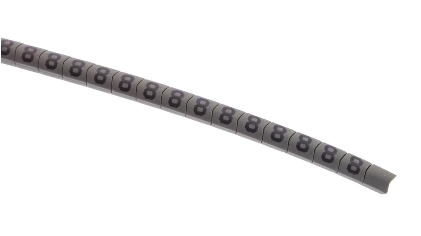 HellermannTyton Helagrip Slide On Cable Markers, Black on Grey, Pre-printed "8", 1 → 3mm Cable, 901-10275