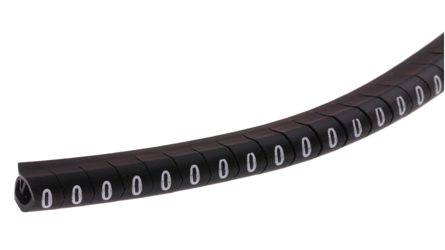 HellermannTyton Helagrip Slide On Cable Markers, White on Black, Pre-printed "0", 4 → 9mm Cable, 901-10305