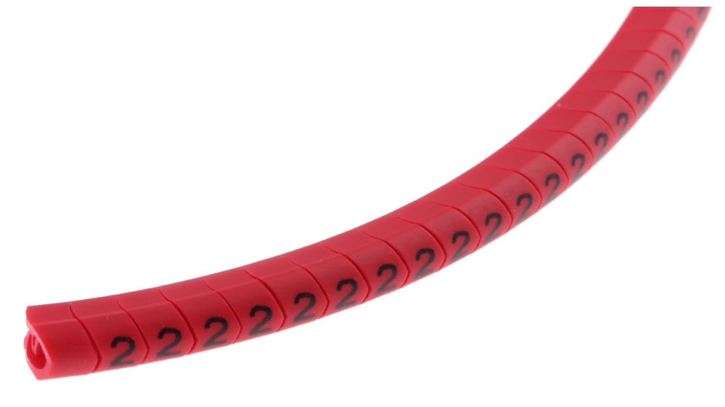 HellermannTyton Helagrip Slide On Cable Markers, Black on Red, Pre-printed "2", 4 → 9mm Cable