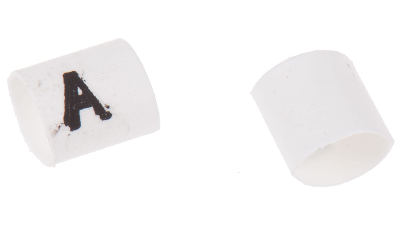 TE Connectivity Heat Shrink Cable Markers, White, Pre-printed "A", 1 → 3mm Cable, TRSA-1019/C/1/A