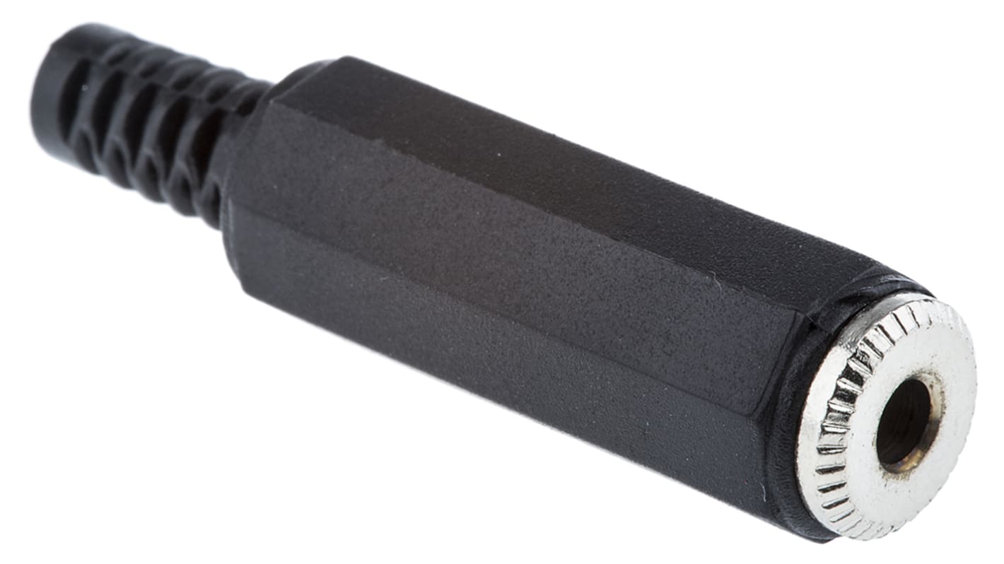 Connettore jack, 3.5 mm, Femmina, Nero, Montaggio su cavo Mono