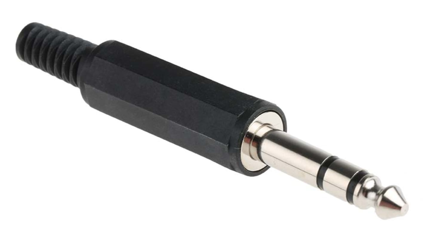 Connettore jack, 6.35 mm, Maschio, Nero, Montaggio su cavo