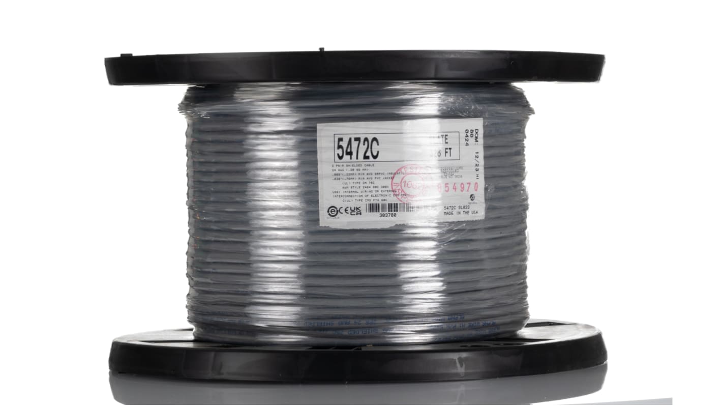 Alpha Wire 5472C Datenkabel, 2-paarig 0,23 mm Ø 5.38mm F/UTP Schirmung PVC isoliert Twisted Pair Grau