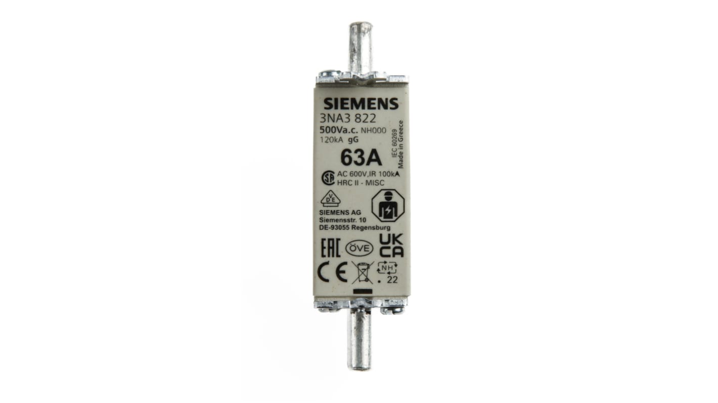 Fusible NH 63A Siemens NH000 500V c.a., gG