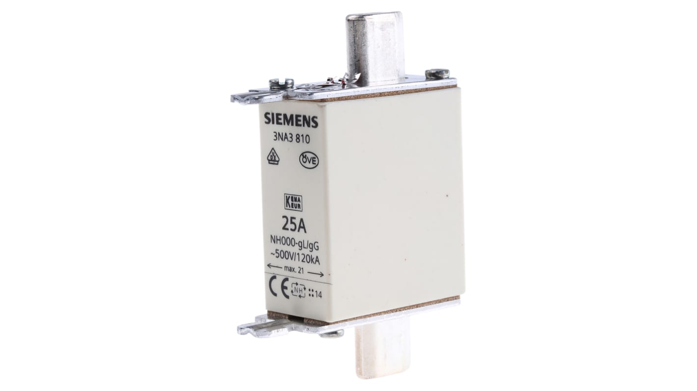 Siemens NH-Sicherung NH000, 500V ac / 25A, gG CSA 22.2, IEC EN 60269, VDE 0636