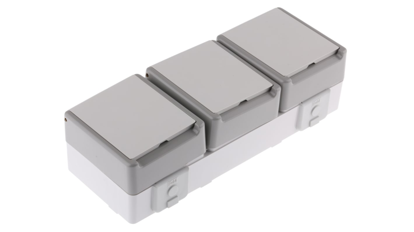 Presa elettrica, Siemens 5UB4731, 16A, 3 moduli, IP44, presa Tipo F - Schuko tedesco in Plastica, Grigio Esterno,