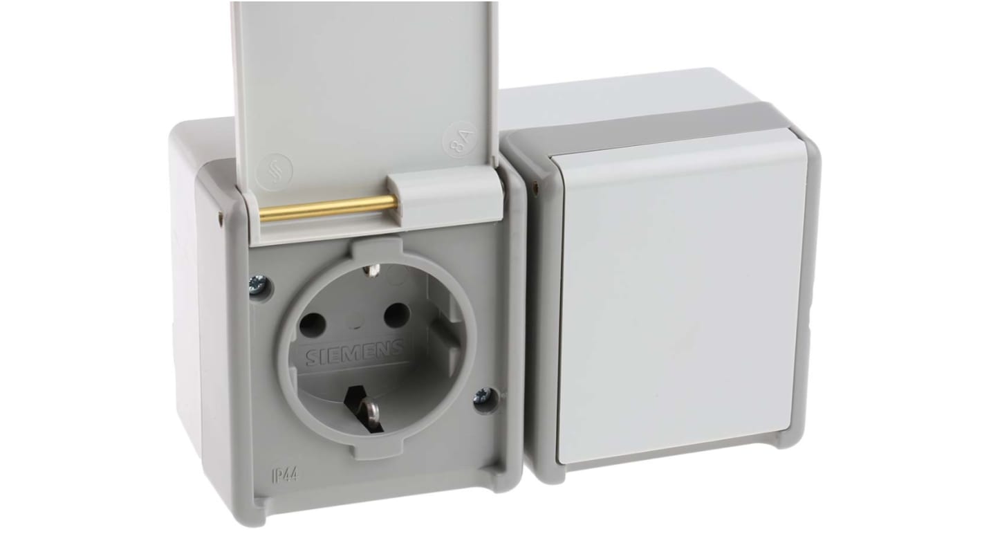 Siemens DELTA Grey 2 Gang Plug Socket, 16A, Type F - German Schuko, Outdoor Use