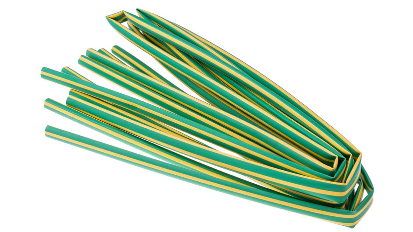 Guaina termorestringente RS PRO Ø 9.5mm, col. Verde/Giallo, restringimento 2:1, L. 1.2m