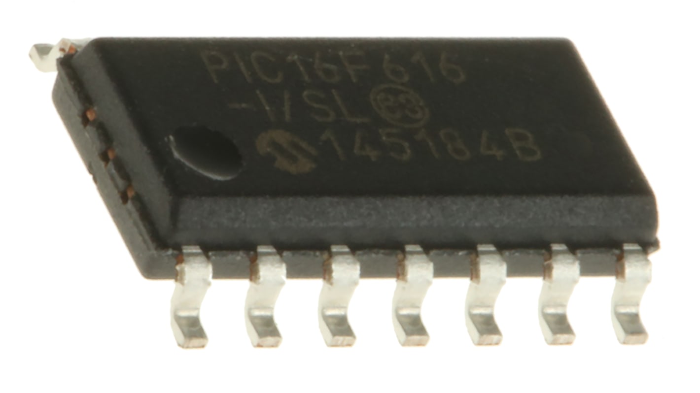 Microchip PIC16F单片机, PIC内核, 14针, SOIC, 最大20MHz, 2048 字 闪存, 128 B RAM