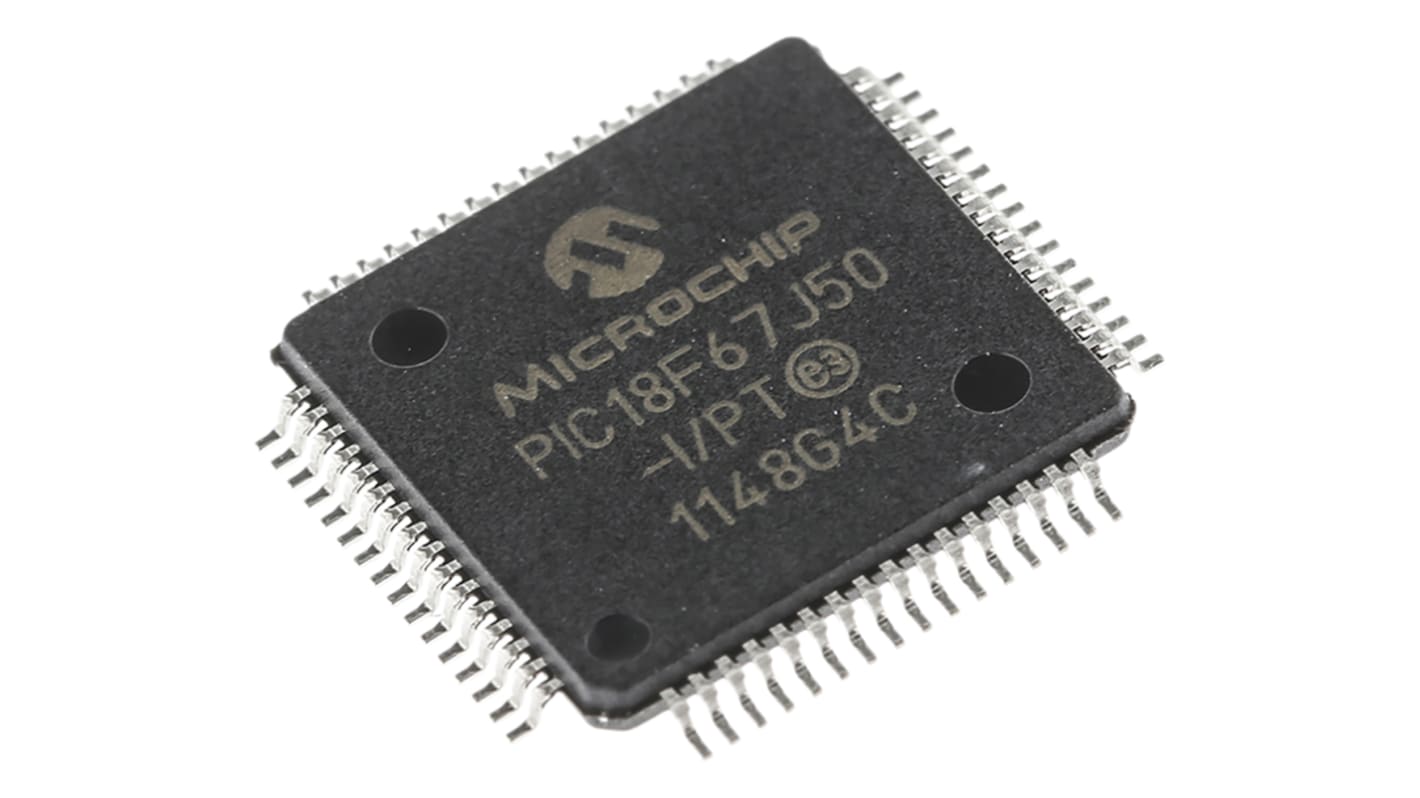 Microchip PIC18F67J50-I/PT, 8bit PIC Microcontroller, PIC18F, 48MHz, 128 kB Flash, 64-Pin TQFP