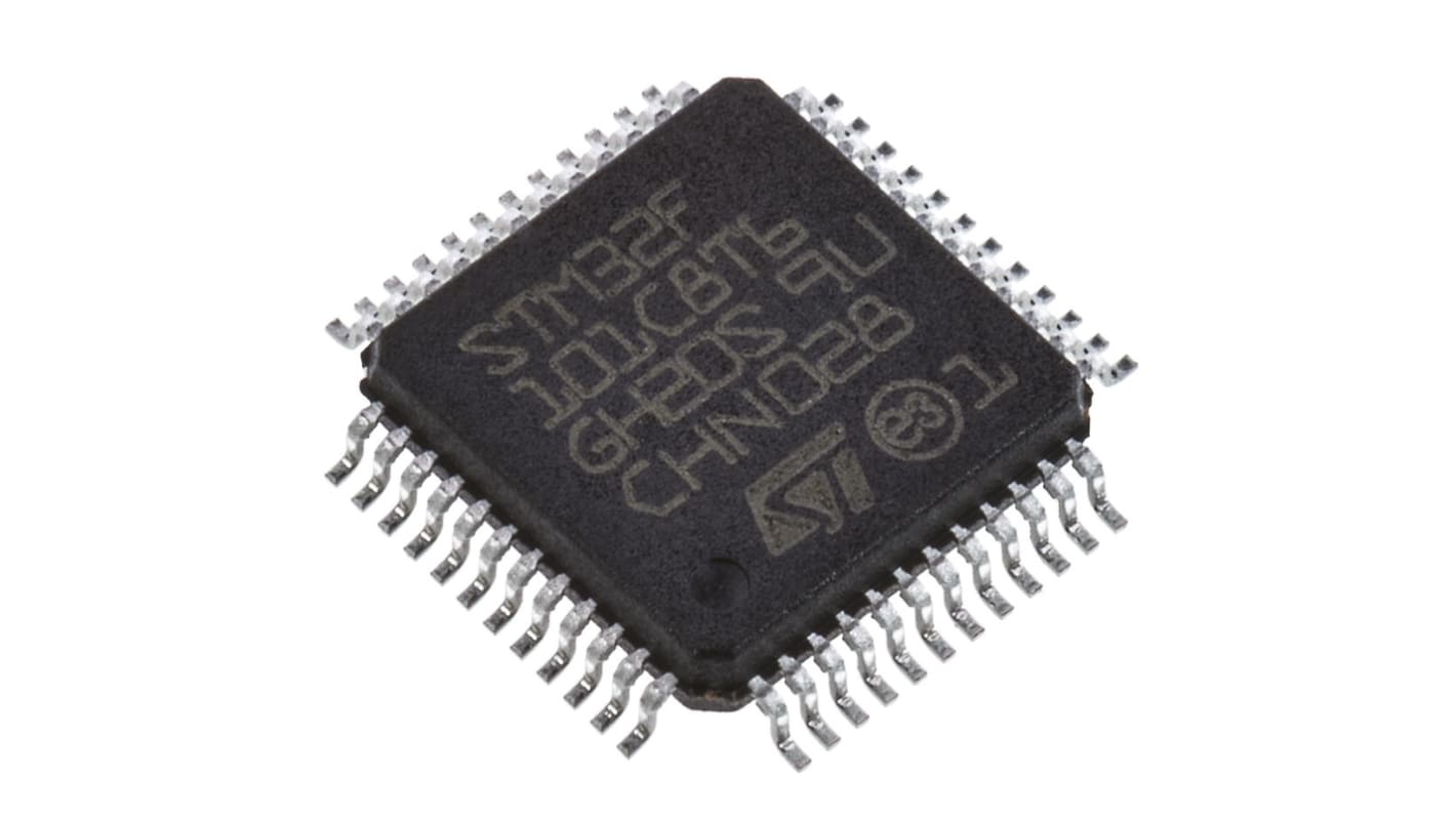 STMicroelectronics STM32F1单片机, ARM Cortex M3内核, 48针, LQFP, 最大36MHz, 64 kB 闪存, 10 kB RAM