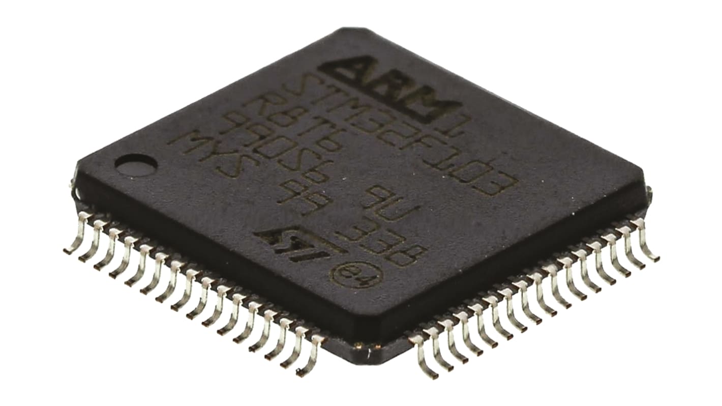 STMicroelectronics STM32F1单片机, ARM Cortex M3内核, 64针, LQFP, 最大72MHz, 64 kB 闪存, 20 kB RAM