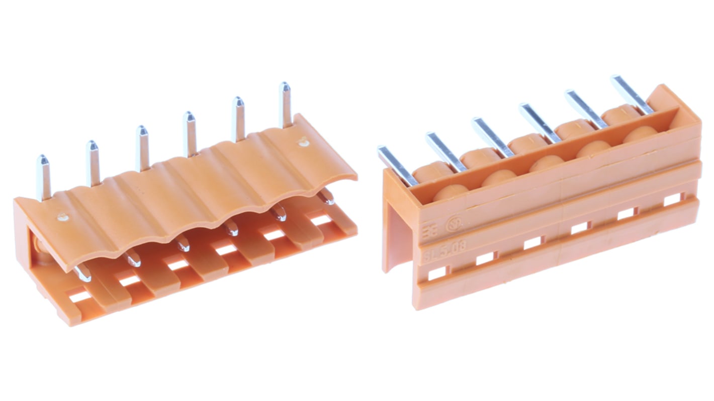 Weidmuller, 5.08mm Pitch, OMNIMATE SL, 6 Way, Right Angle, Pluggable Terminal Block, Header, Through Hole, Solder