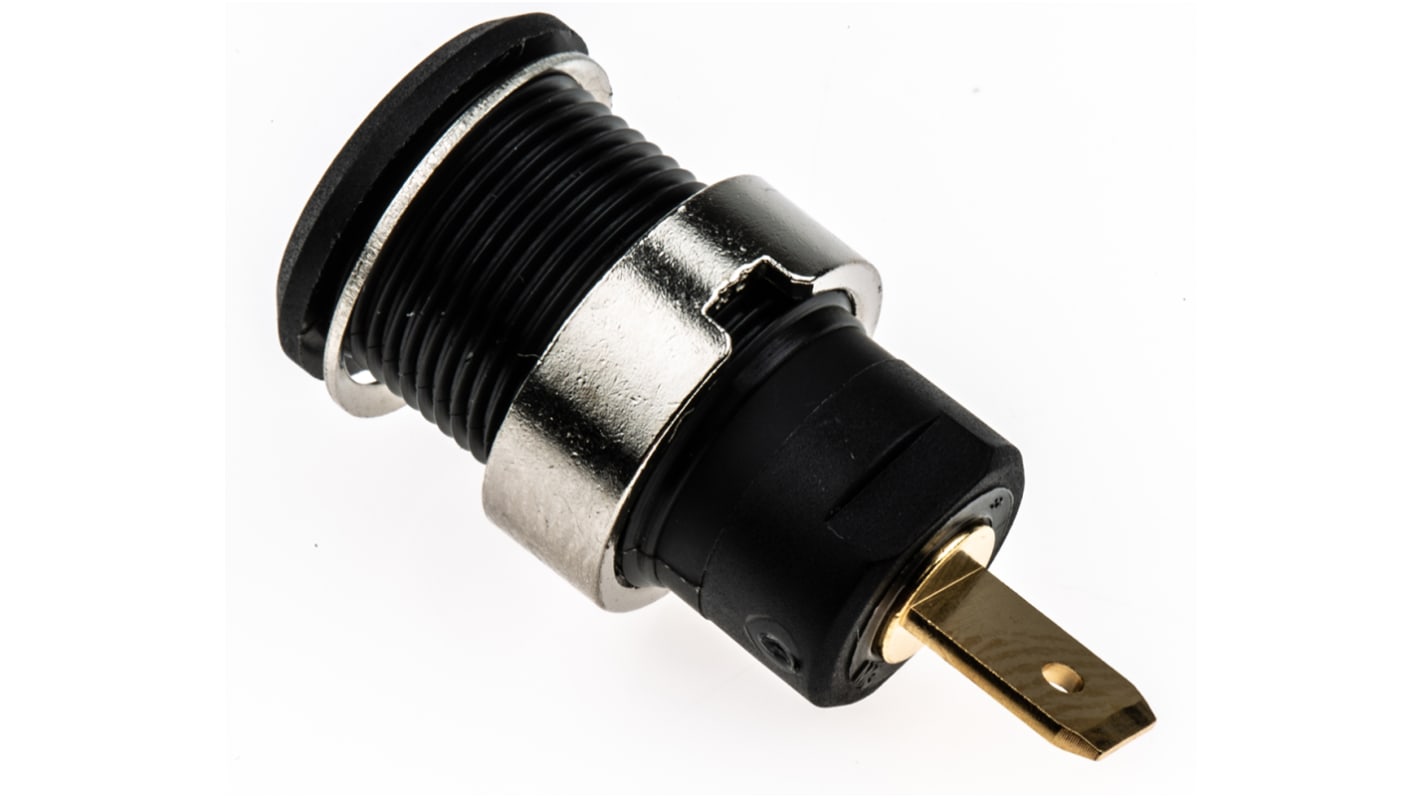 Staubli Black Female Banana Socket, 4 mm Connector, Tab Termination, 24A, 1000V, Gold Plating